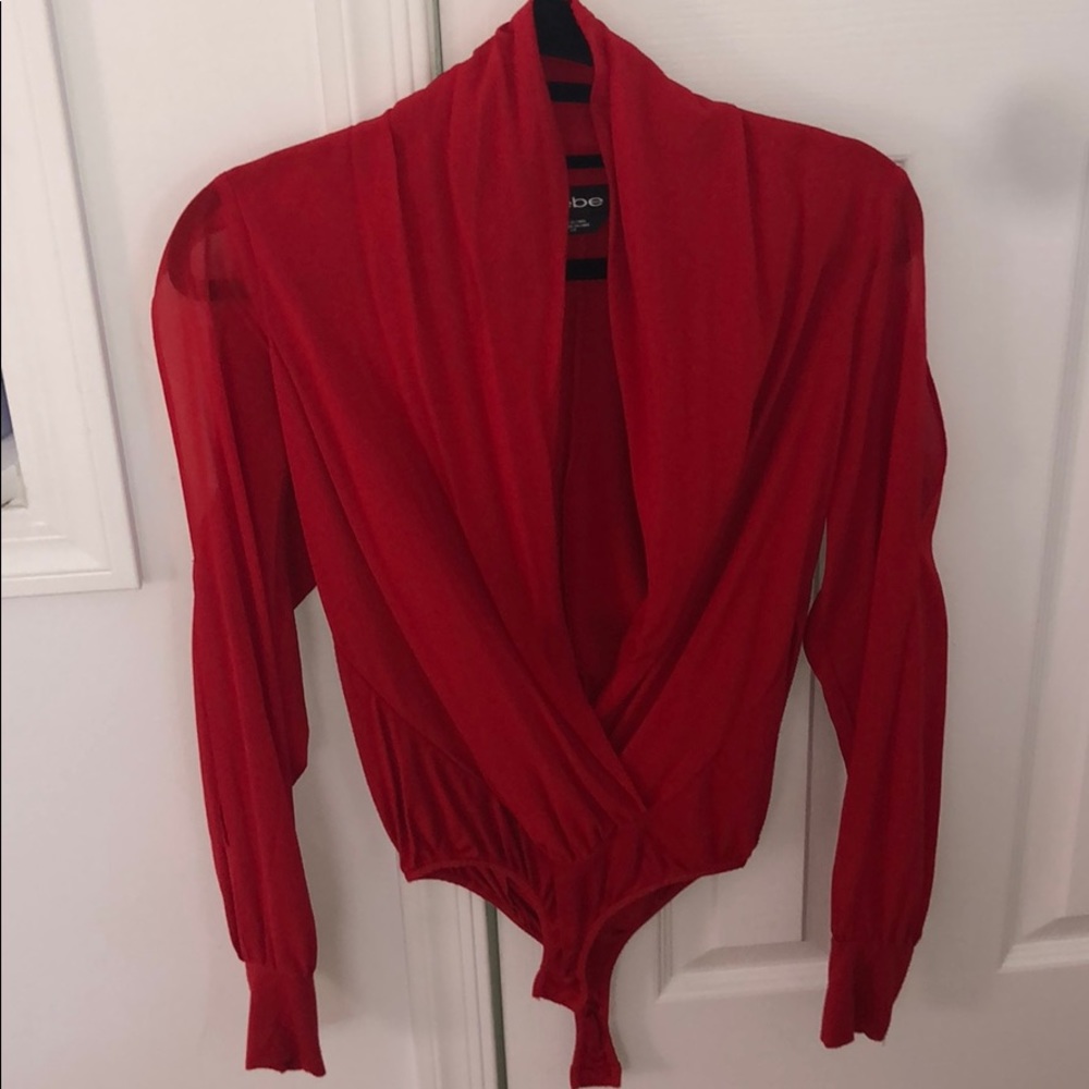 BEBE sheer wrap bodysuit with slit sleeves